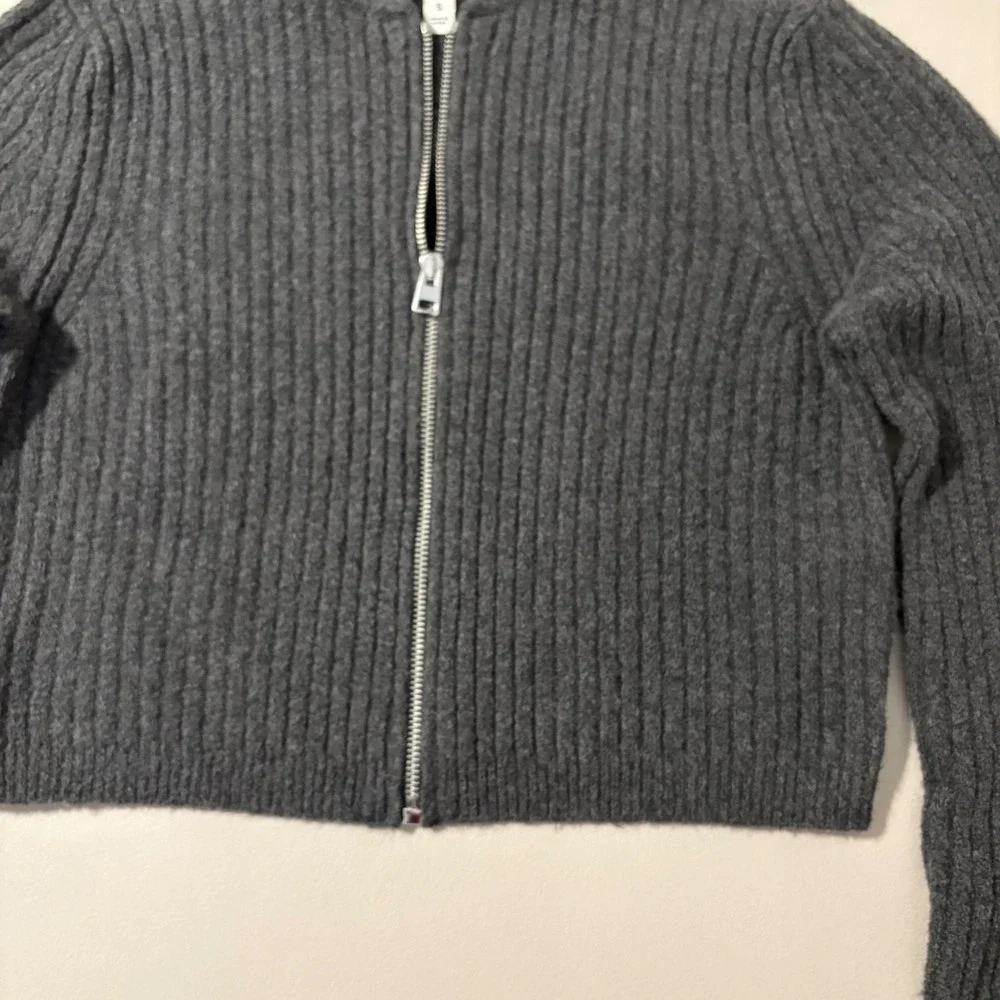 BR Ribbed Cropped Zip Up Sweater Turtleneck Charcoal Gray Size‎ S Y2K Casual